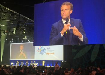 Emmanuel Macron lors de l'ouverture du Congrès de la nature à l'UICN (Crédit Gomet'/JFE)