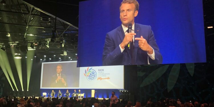 Emmanuel Macron lors de l'ouverture du Congrès de la nature à l'UICN (Crédit Gomet'/JFE)