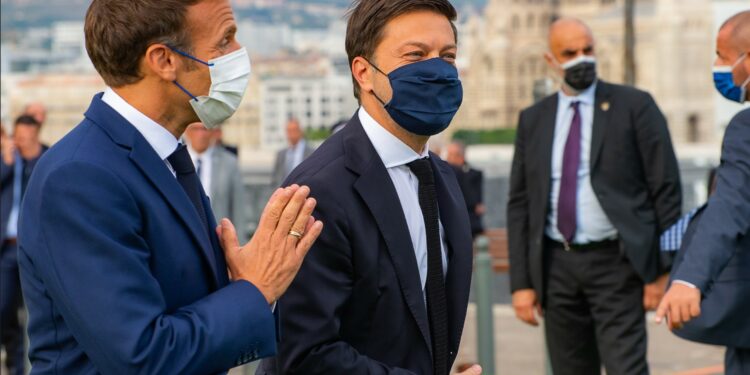 Emmanuel Macron et Benoît Payan au Pharo le 3 septembre dernier (Crédit Gomet')