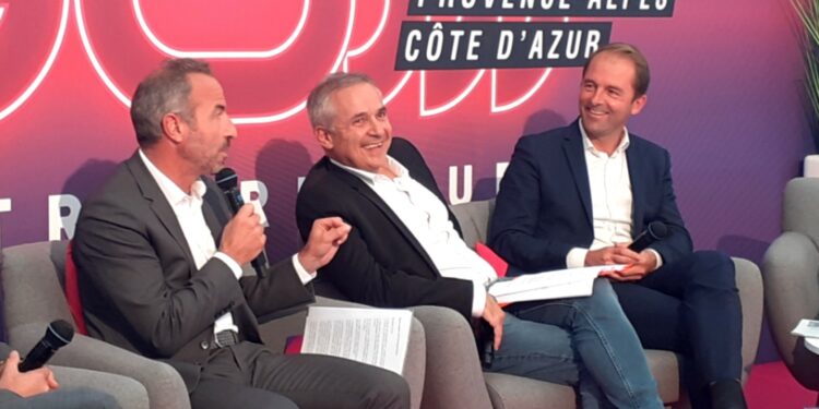 Thibaut Guilluy de retour à Marseille jeudi 28 octobre ici aux côtés de Serge Magdeleine (CAAP) et Bruno Cagnol (Top 20). (Crédit @CA_alp_prov)