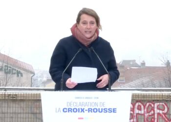 Olivia Fortin à Lyon présente la candidature de Christiane Taubira (Crédit capture Twitter).