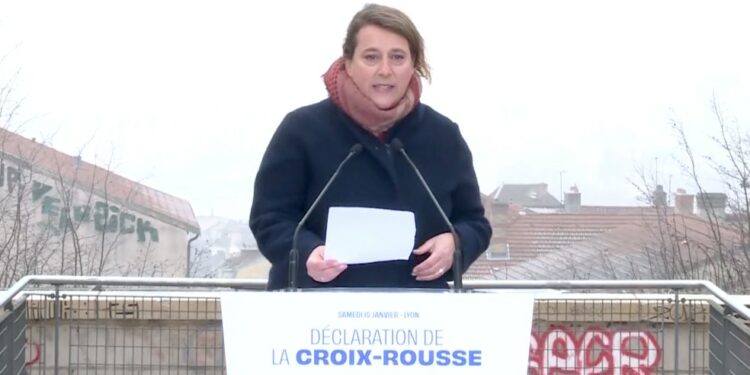 Olivia Fortin à Lyon présente la candidature de Christiane Taubira (Crédit capture Twitter).