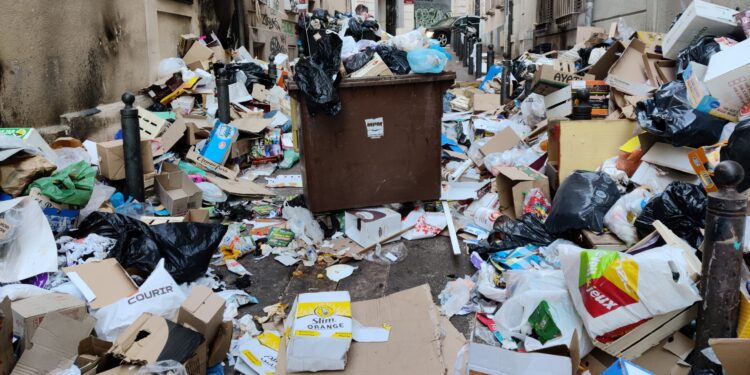 La rue du Baignoir (1er), noyée sous les ordures, mardi 1er février (crédit : Rémi Liogier)