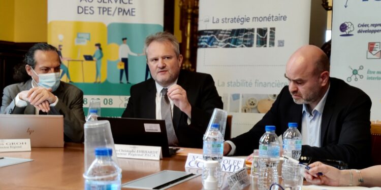 François Groh, Jean-Christophe Ehrhardt et Marice Wolff jeudi 24 février dans les locaux marseillais de la Banque de France