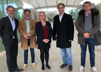 Ashargin Poiré (à droite), ses deux associés dans le projet de reprise de thecamp avec les dirigeants de Mediaschool vendredi 11 mars 2022 (Crédit Gomet'/JFE)