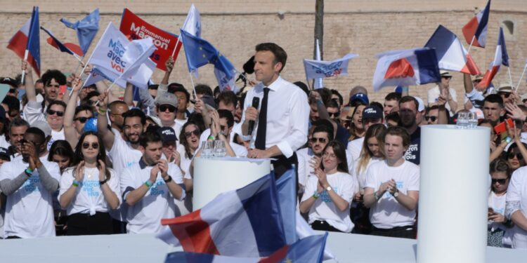 Emmanuel Macron au Pharo le samedi 16 avril 2022 (Crédit Gomet'/JFE)