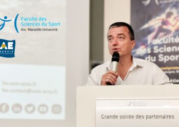 Christophe Bourdin, doyen de la Faculté des Sciences du Sport Aix-Marseille, anime la grande soirée du Club des partenaires (crédit : Gomet')