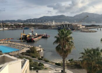 Le bassin de la Marina Olympique en travaux le 31 octobre 2022 (Crédit Gomet'/JFE)