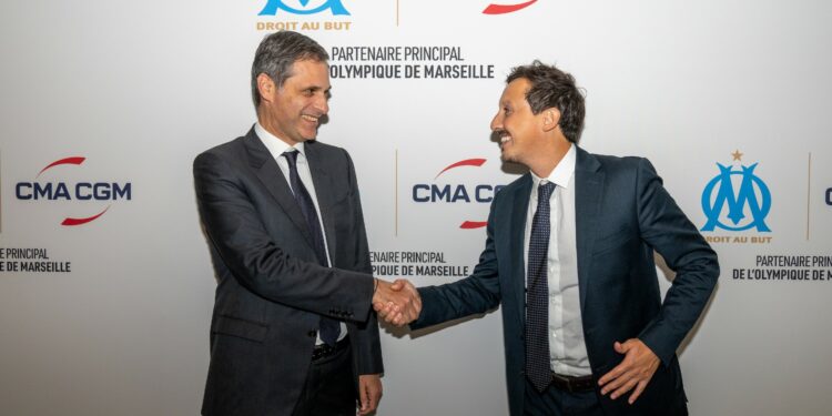 Le président de CMA CGM Rodolphe Saadé et celui de l'OM, Pablo Longoria (Crédit DR)