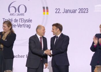Olaf Scholz et Emmanuel Macron dimanche 22 janvier pour le 60e anniversaire du traité de l'Elysée (Crédit capture d'écran Elysée)