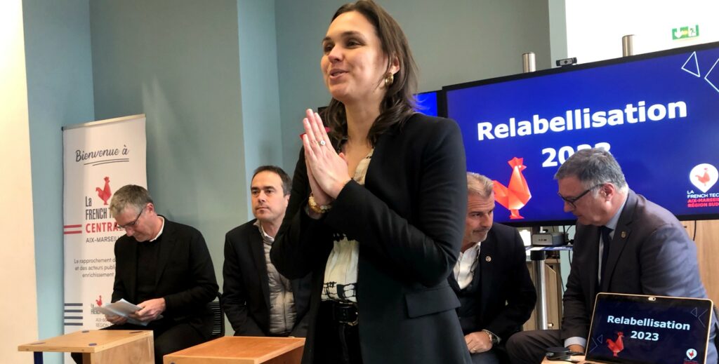Diane Renaud, la directrice de la French Tech Aix Marseille avec les élus représentants les partenaires institutionnels (Crédit Gomet'/JFE)