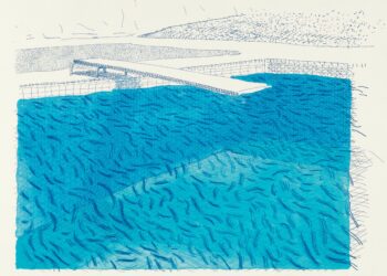 David Hockney "Lithographic Water Made of Lines, Crayon and Two Blue Washes Without Green Wash" 1980 Lithograph in 6 colors A.P. I 29 3/4 x 34 1/2" © David Hockney / Tyler Graphics Ltd. Collection The David Hockney Foundation