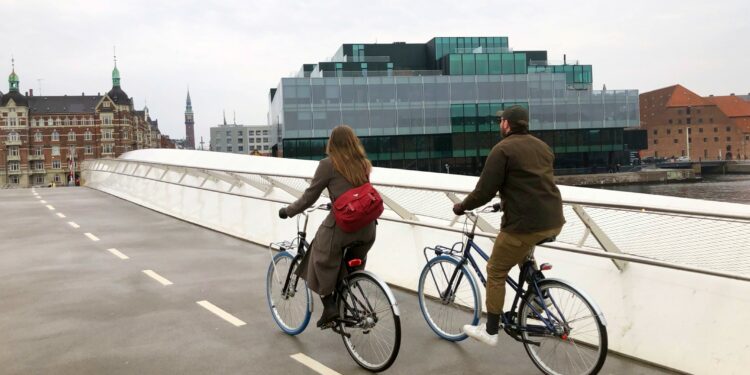 Devant le Blox à Coepnhague bâtiment qui abrite le musée d'architecture du Danemark le pont Lille Langebro construit en 2019 pour les piétons et les cyclistes (Crédit Gomet'/JF Eyraud - Mars 2023)