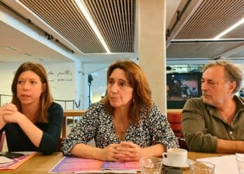 De gauche ç droite : les élus métropolitain d'opposition Jessie Linton, ;Sophie Camard et 2ric Semerdjian (crédit : JRG / Gomet')