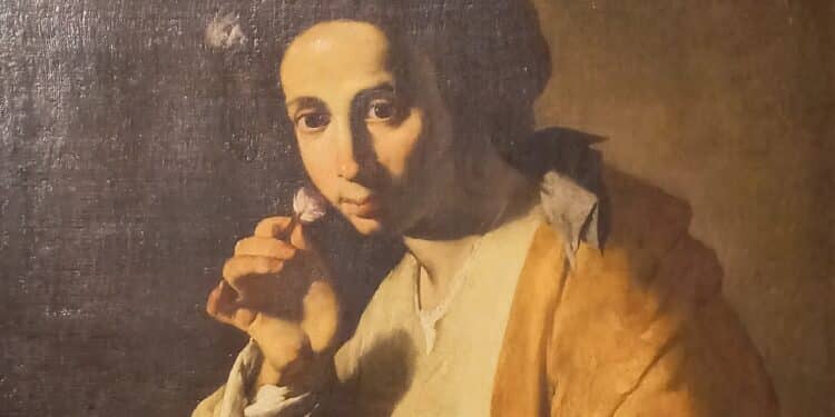 Délicatesse et mystère pour cette Figure juvénile humant une rose du Maître de l'Annonce aux bergers exposée, de la Fondation De Vito au musée Granet