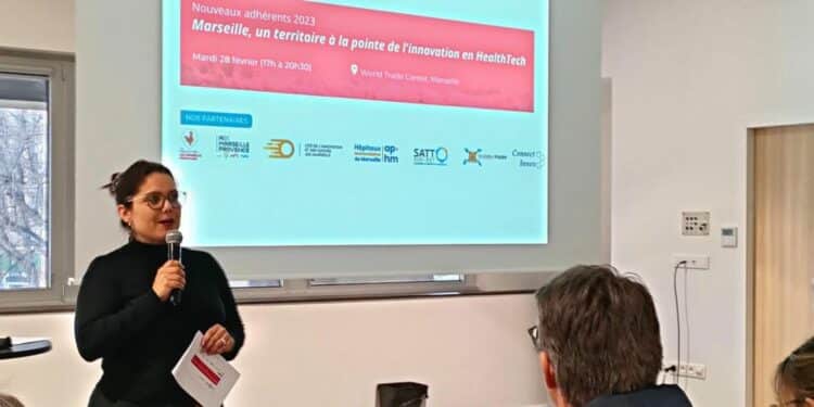 Emilie Royère, directrice d’Eurobiomed, lors du Biorézo, mardi 28 février 2023 (crédit : JRG / Gomet’)