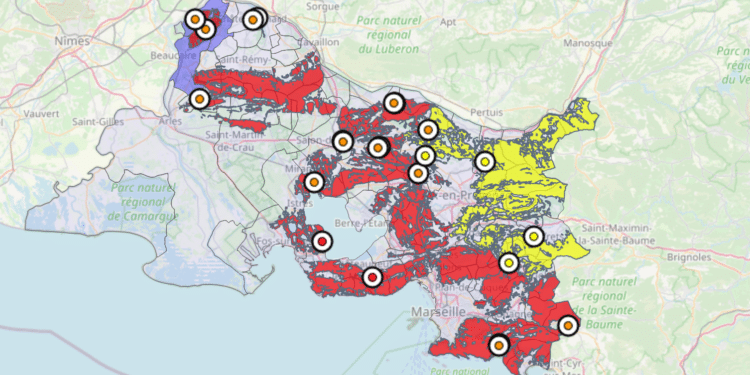 La carte d'accès des massifs forestiers mise à jour lundi 24 juillet à 17h (Crédit : préfecture des Bouches-du-Rhône)