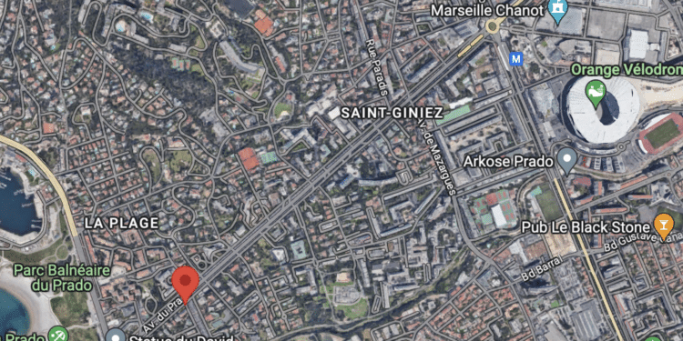 Le début de la papamobile est prévu sur l'avenue du Prado 2, au niveau de l'avenue du Parc Borély (Capture Google Map)