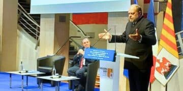 Eric Dupond-Moretti de passage au siège de la Région Sud à Marseille en mars 2023 (crédit : JRG / Gomet')