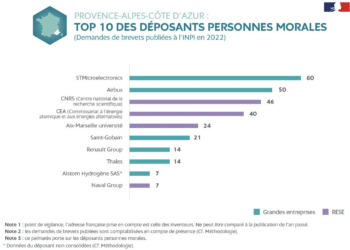 Les dépôts de brevets en 2022 parmi les grands comptes du territoire (Crédit INPI)