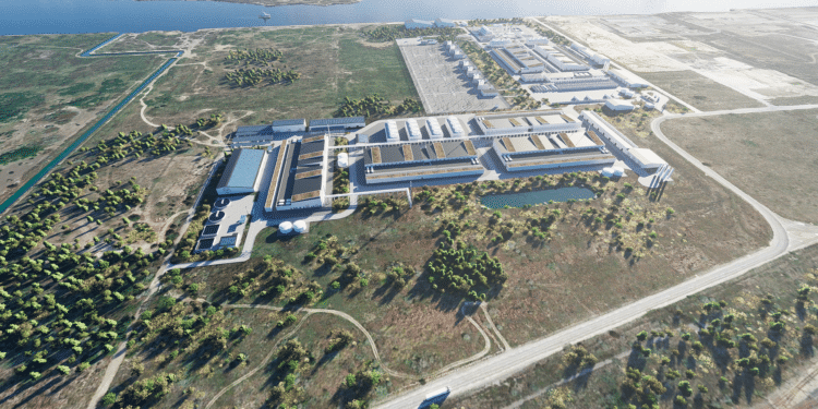 Visuel de la future usine de production d'hydrogène bas carbone et d'e-méthanol de H2V à Fos (crédit : H2V)