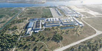 Visuel de la future usine de production d'hydrogène bas carbone et d'e-méthanol de H2V à Fos (crédit : H2V)