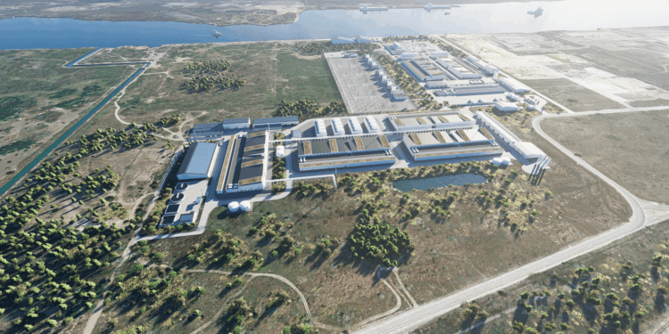 Visuel de la future usine de production d'hydrogène bas carbone et d'e-méthanol de H2V à Fos (crédit : H2V)