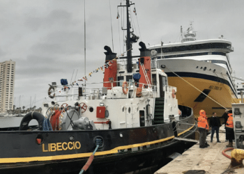 Le remorqueur Libeccio de la Compagnie Maritime Chambon vendredi 8 décembre 2023 à quai dans le port de Toulon (Crédit Gomet').