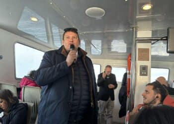 Hervé Martel, le président du conseil de surveillance du port de Marseille Fos explique les enjeux de l'éolien pour le GPMM (Crédit Gomet').