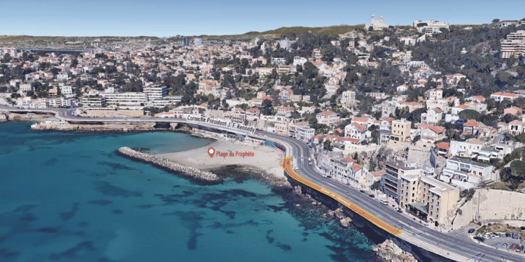 La zone des travaux sur la Corniche signalées en orange (Crédit MAMP)