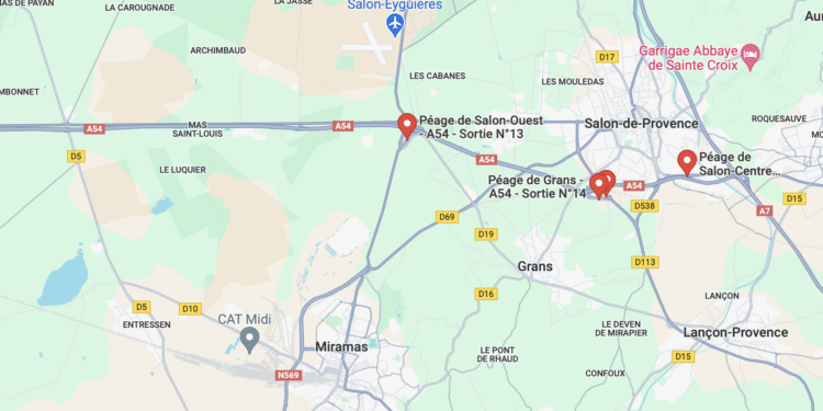 L'A54 à hauteur de Salon-de-Provence (Crédit capture Google Map)