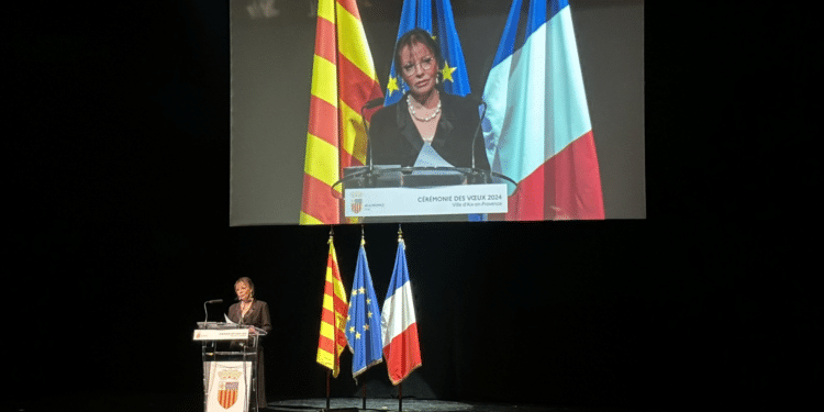 Sophie Joissains lors de la cérémonie des voeux 2024 au Grand théâtre de Provence (Crédit Gomet')