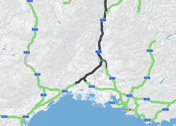 Carte du trafic en temps réel dimanche 28 janvier 8h30. Capture : Vinci Autoroutes.