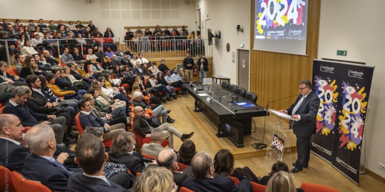 Eric Berton, le président d'Aix-Marseille Université, le 10 janvier 2024 lors de son discours des voeux (Crédit AMU)