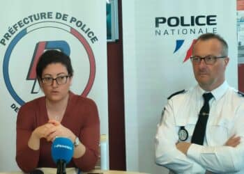 La préfète de police Frédérique Camilleri et Cédric Esson lors d'une conférence de presse mardi 16 janvier (crédit : JRG / Gomet')