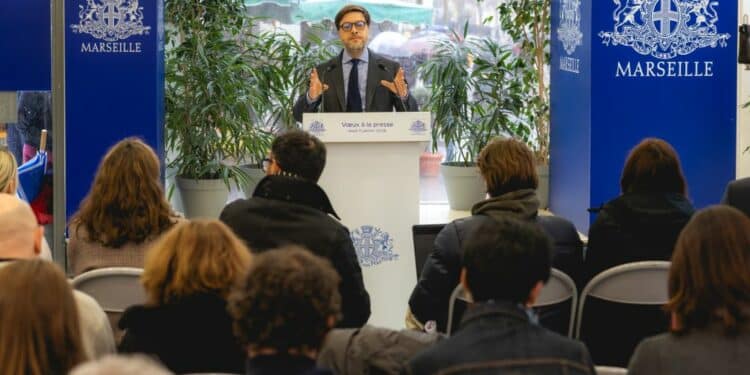 Benoît Payan durant ses vœux à la presse (crédit : Ville de Marseille)