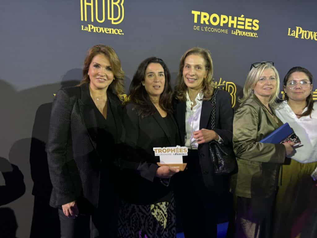 Nathalie Hagège (Proneem), Emilie de Lombarès (Onet), Tanya Zeeny Saadé (CMA CGM) Geneviève Van Lède (La Provence) et Emilie Royère (Eurobiomed). Crédit : Gomet'