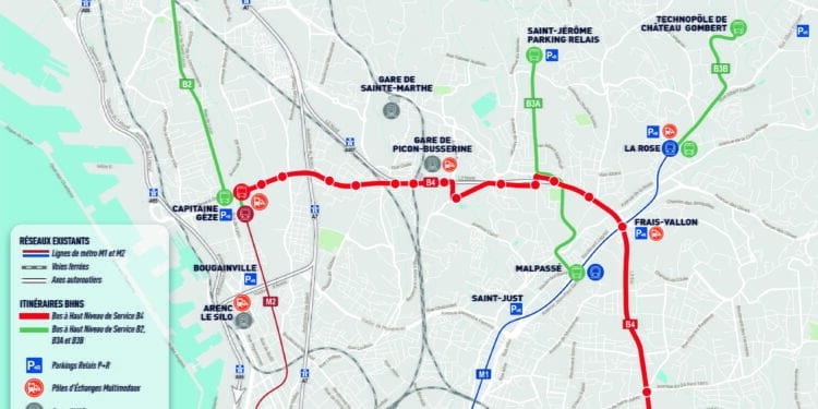 Tracé du BHNS B4 - Marseille (Source MAMP)