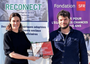 Marc Faysse, responsable de l’antenne Reconnect dans la région Provence Alpes Côte d’Azur, d'Isabelle Simon, déléguée régionale Méditerranée d’Altice France SFR (Crédit DR)