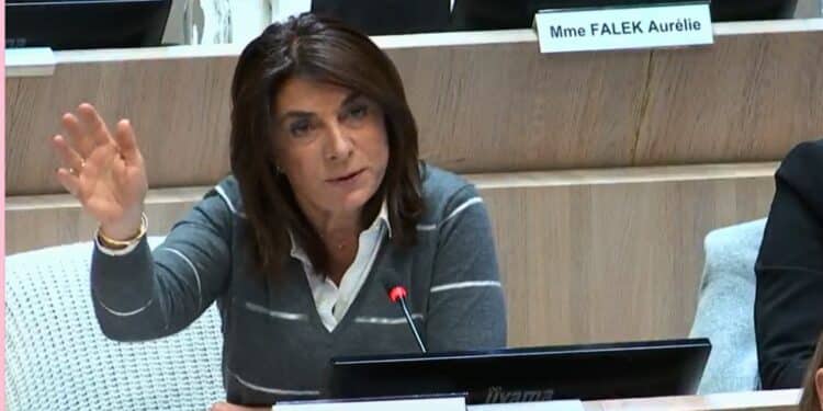 Martine Vassal interpelle Benoît Payan durant le conseil municipal du 16 février (crédit : capture / Ville de Marseille)