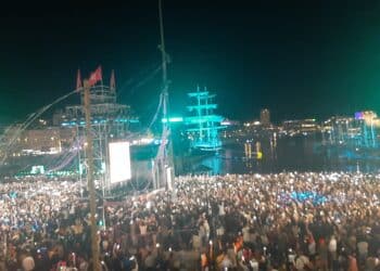 L’arrivée du Belem vue depuis le Club Pernod