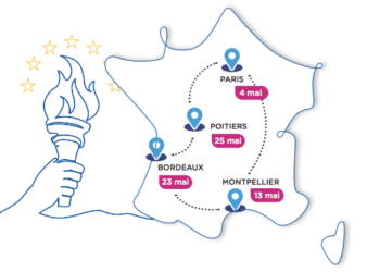 Erasmus+ France Éducation Formation lance le relais de la flamme européenne à Marseille, le 8 mai. Crédit photo : Erasmus+ France Éducation Formation.