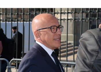 Eric Ciotti lors des obsèques de l'ancien maire de Marseille LR Jean-Claude Gaudin, le jeudi 23 mai 2024 (crédit : JRG / Gomet)