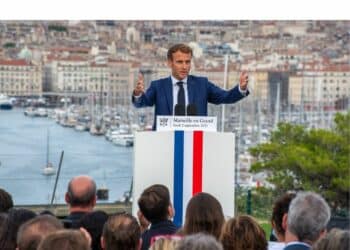 Emmanuel annonce son plan "Marseille en grand" en septembre 2021 (crédit : JYD / Gomet')