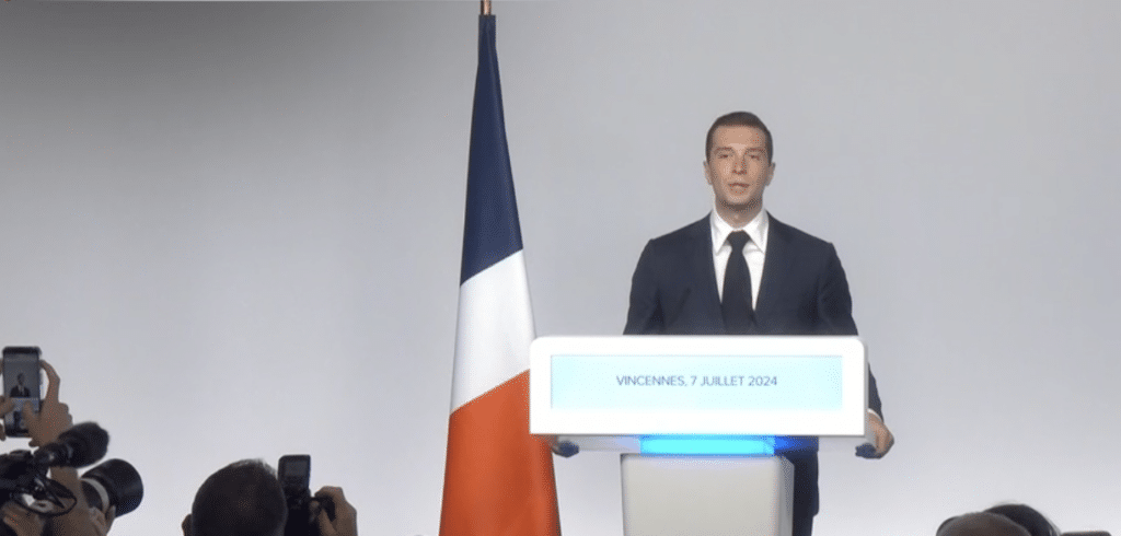 Intervention de Jordan Bardella dimanche 7 juillet 2024 : « Ce soir tout commence. » (Crédit capture écran)