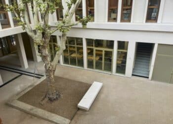 La cour principale de la nouvelle école des Abeilles à Marseille (crédit : JRG / Gomet")