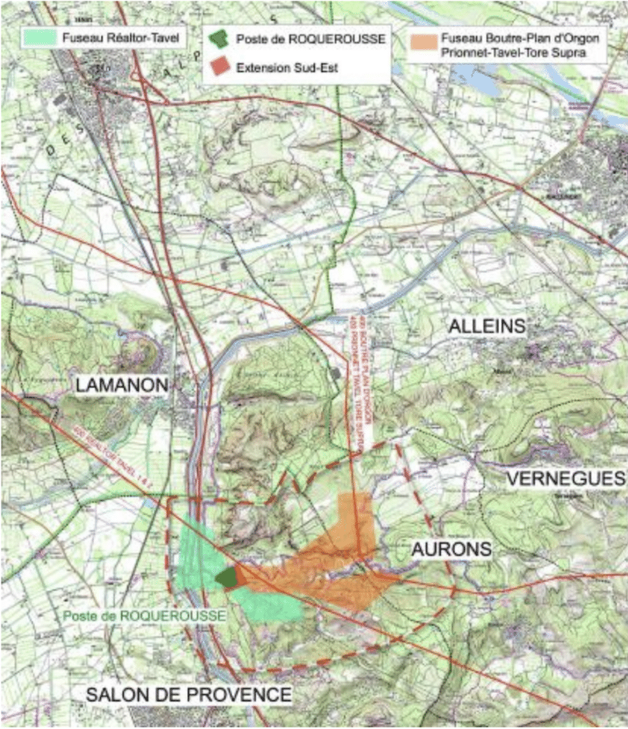 Le Poste RTE de Roquerousse (en vert foncé). Crédit RTE