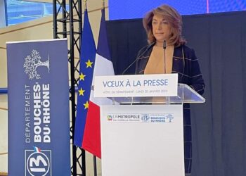 Martine Vassal lors de ses voeux à la presse, lundi 20 janvier 2024 (crédit : JRG / Gomet')