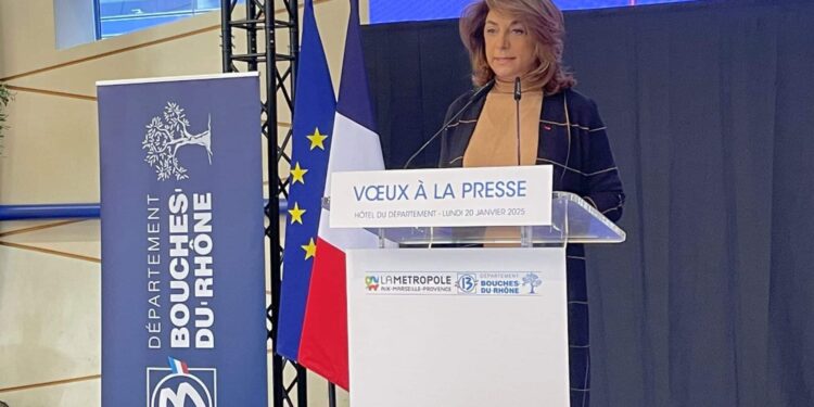 Martine Vassal lors de ses voeux à la presse, lundi 20 janvier 2024 (crédit : JRG / Gomet')