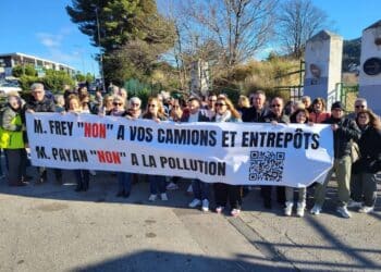 Manifestation contre la plateforme logistique de La Valentine le 11 janvier 2025 (crédit : DR / CIQ La Valentine via Facebook)